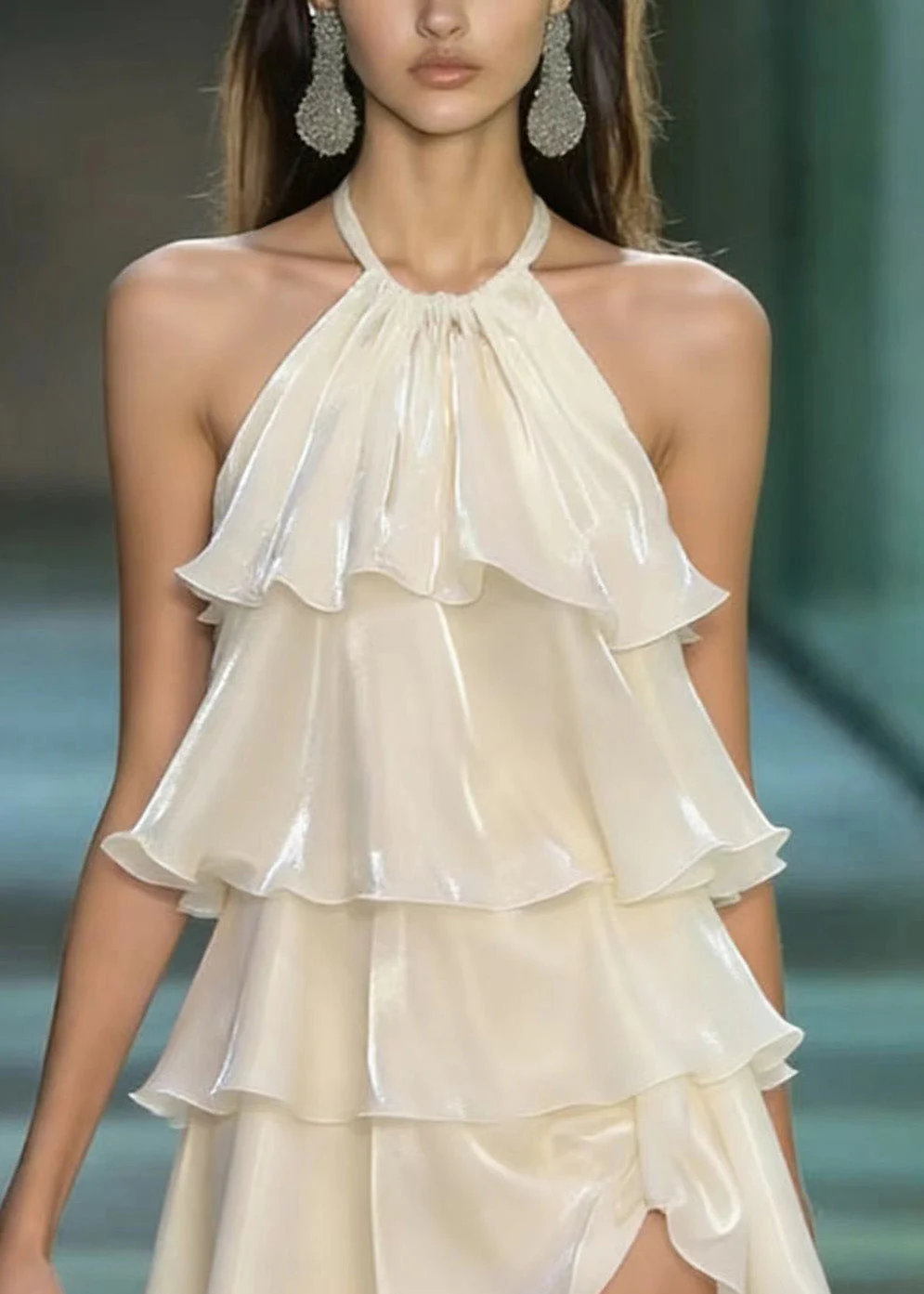 Cute Apricot Layered Ruffled Patchwork Chiffon Mini Dresses Summer - Image 2