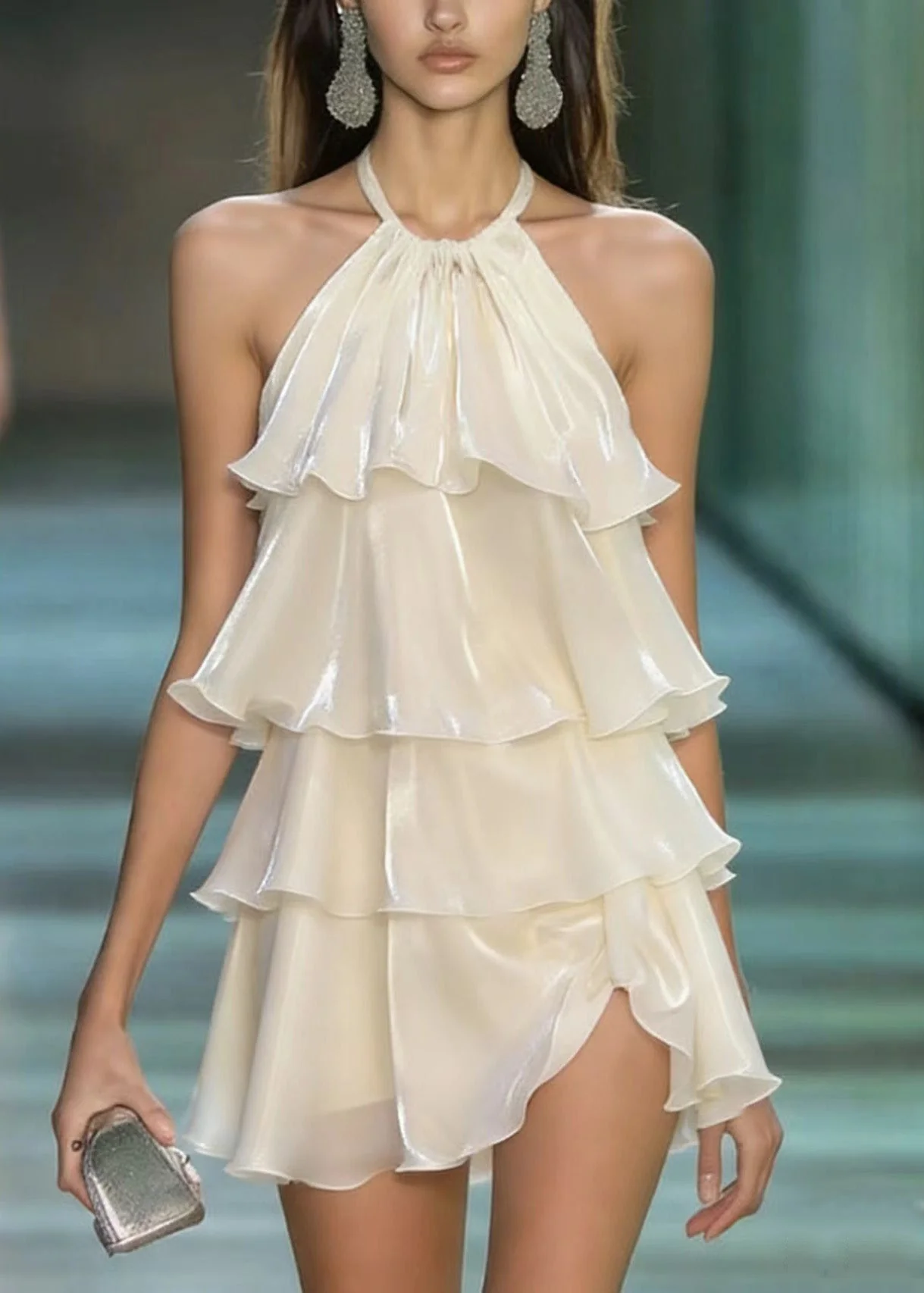Cute Apricot Layered Ruffled Patchwork Chiffon Mini Dresses Summer - Image 5