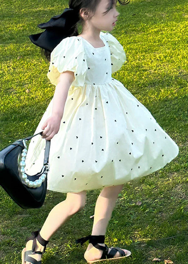 Cute Apricot Print Bow Patchwork Cotton Baby Girls Dress Summer - Image 2