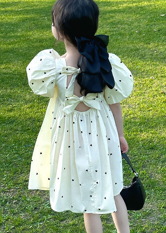 Cute Apricot Print Bow Patchwork Cotton Baby Girls Dress Summer - Image 3