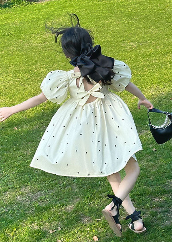Cute Apricot Print Bow Patchwork Cotton Baby Girls Dress Summer - Image 5