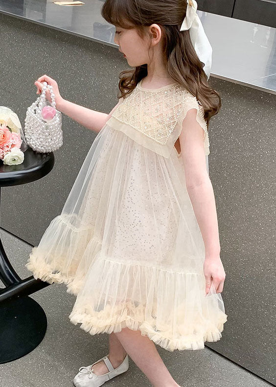 Cute Apricot Ruffled Sequins Patchwork Tulle Baby Girls Dresses Summer - Image 5
