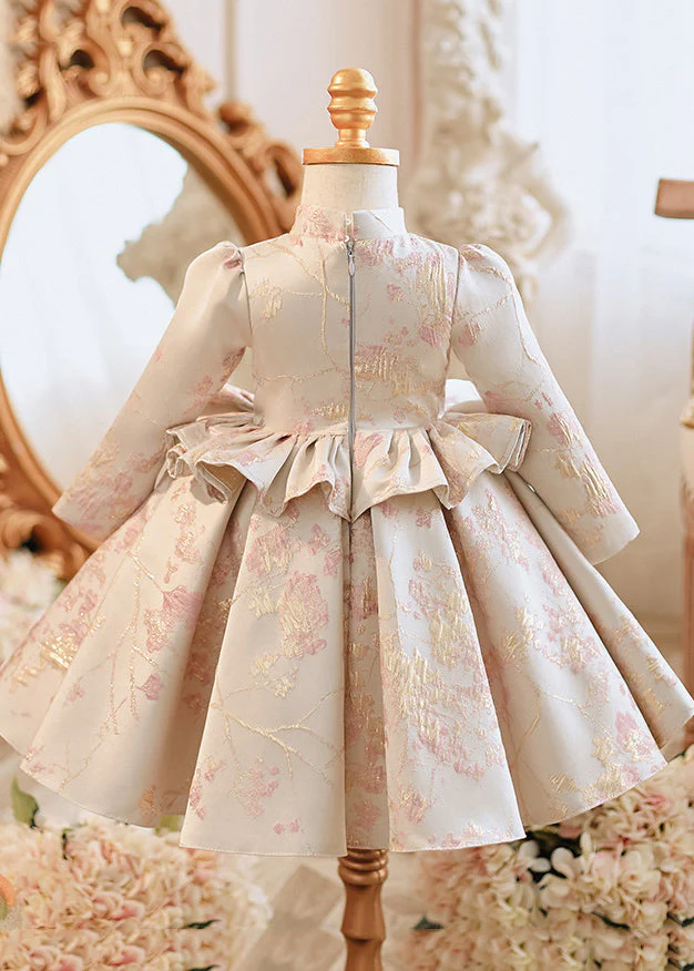 Cute Apricot Stand Collar Embroideried Ruffled Girls Maxi Dresses Spring - Image 4