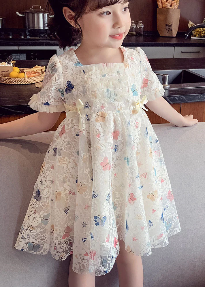 Cute Beige Ruffled Butterfly Patchwork Lace Baby Girls Dress Summer - Image 3