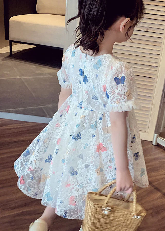 Cute Beige Ruffled Butterfly Patchwork Lace Baby Girls Dress Summer - Image 4