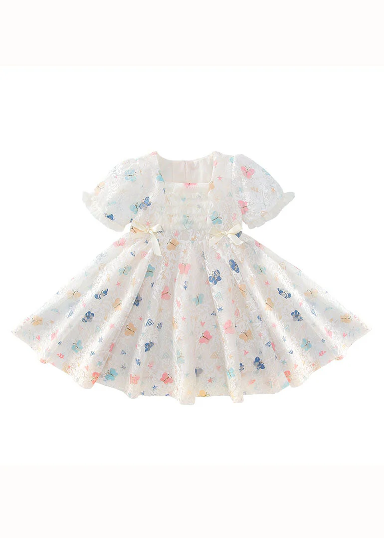 Cute Beige Ruffled Butterfly Patchwork Lace Baby Girls Dress Summer - Image 5
