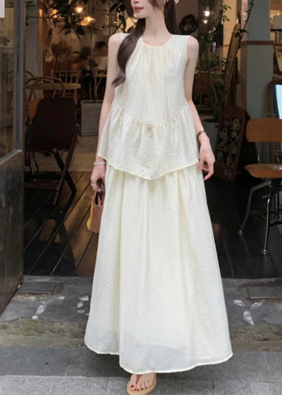 Cute Black O-Neck Patchwork Fake Two Pieces Silk Cotton Maxi Dress Sleeveless - Image 2