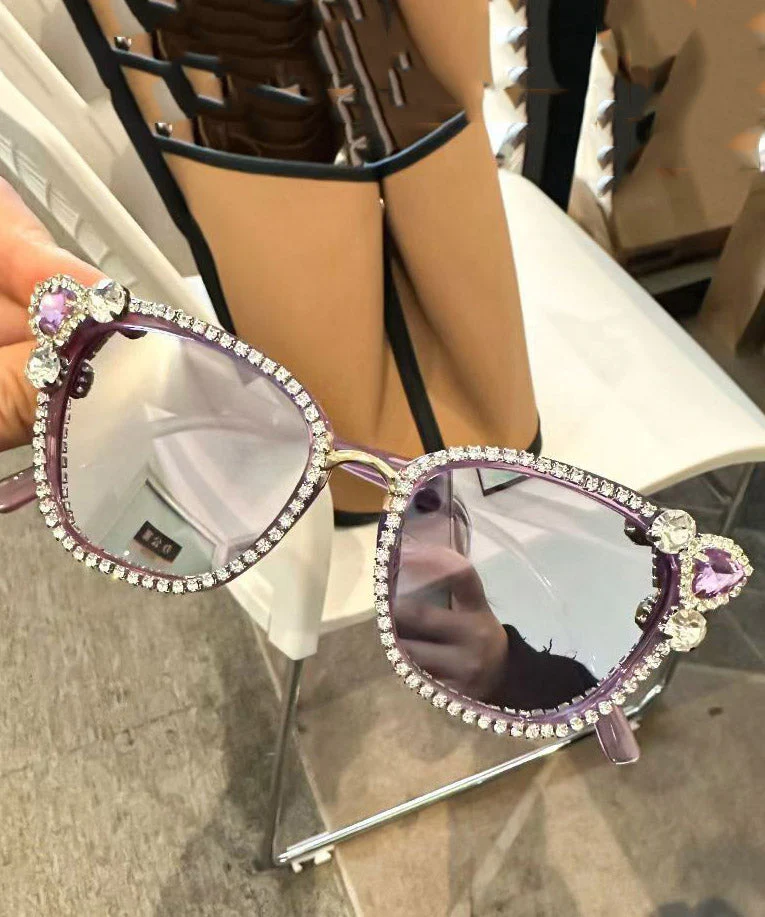 Cute Black Resin Zircon Cat's Eye Sunglasses - Image 4
