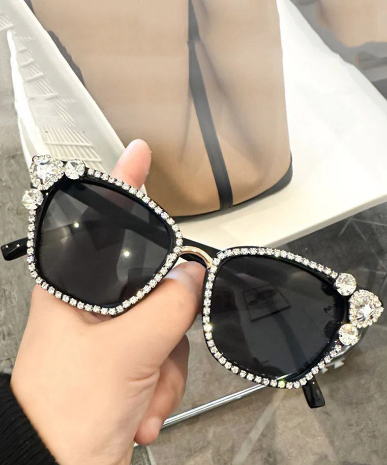 Cute Black Resin Zircon Cat's Eye Sunglasses - Image 5