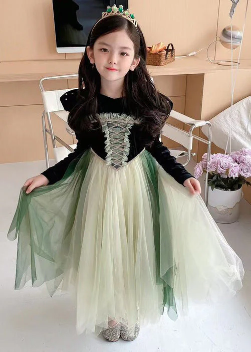 Cute Black Ruffled Tulle Patchwork Girls Party Dress Fall - Image 2