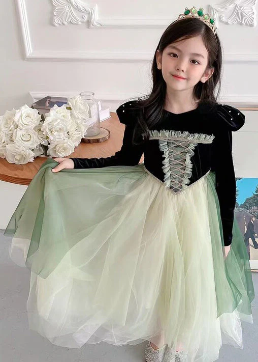 Cute Black Ruffled Tulle Patchwork Girls Party Dress Fall - Image 3