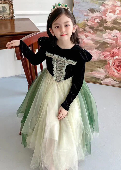 Cute Black Ruffled Tulle Patchwork Girls Party Dress Fall - Image 4