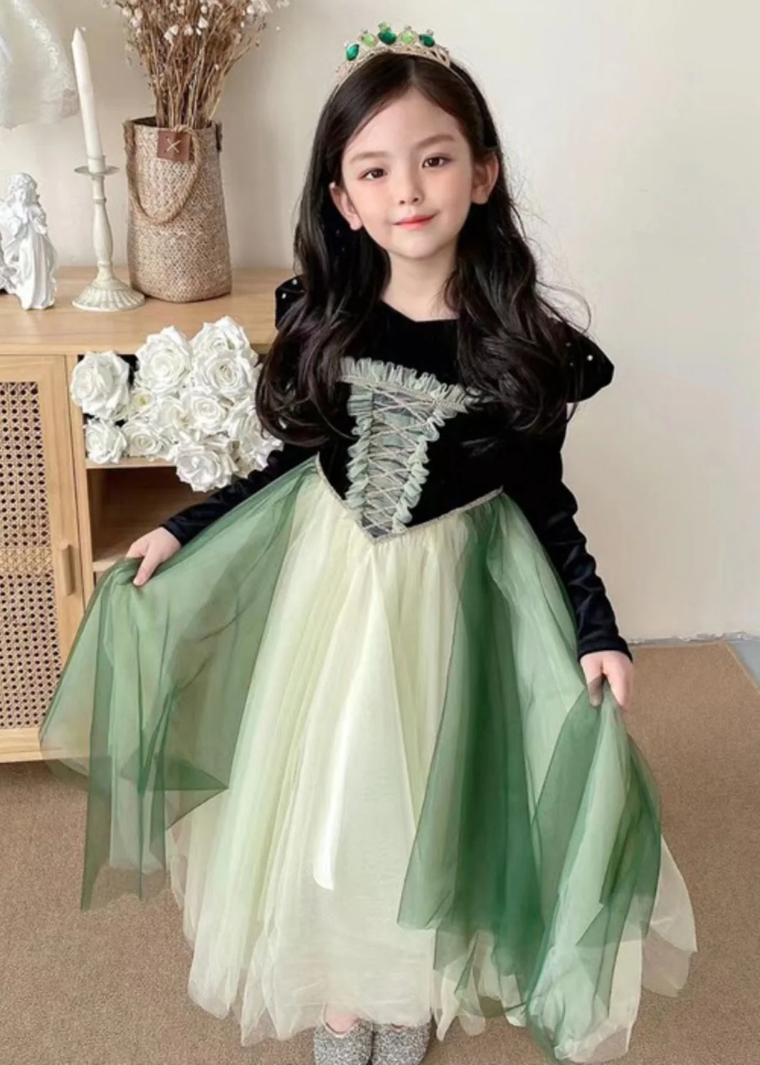 Cute Black Ruffled Tulle Patchwork Girls Party Dress Fall - Image 5