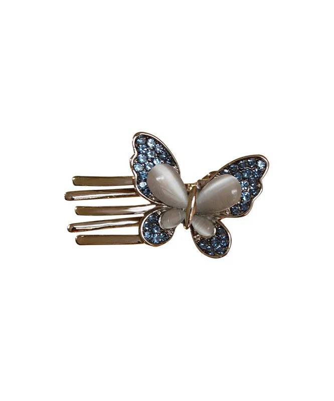 Cute Blue Alloy Zircon Butterfly Crystal Hairpin Two-Piece Set - Image 5