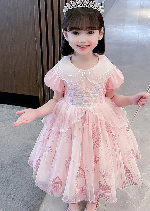 Cute Blue Ruffled Patchwork Tulle Girls Vacation Long Dresses Summer - Image 2