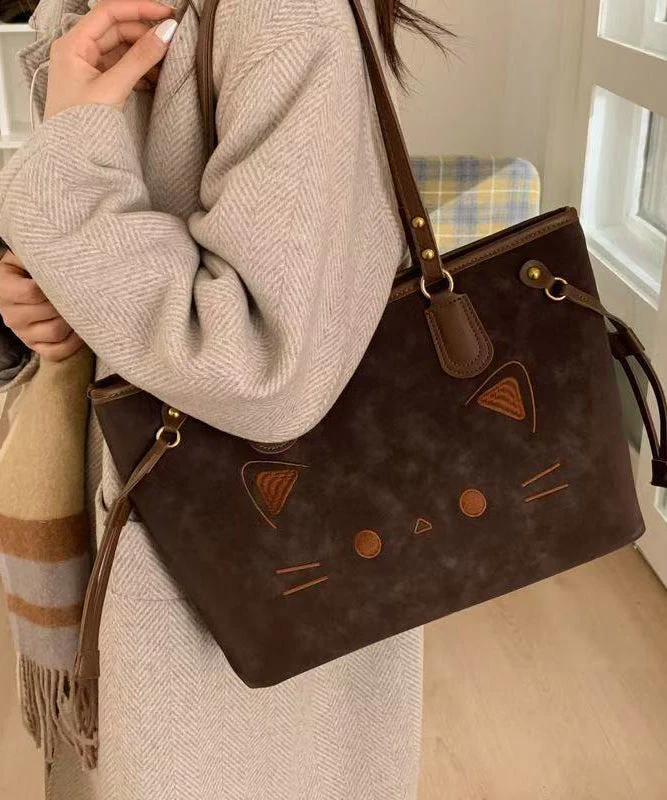 Cute Cate Large Capacity Rivet Faux Leather Satchel Handbag - Image 3