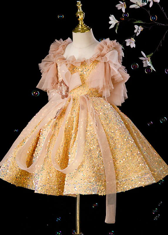 Cute Champagne Tulle Patchwo Girls Long Dresses Summer - Image 2