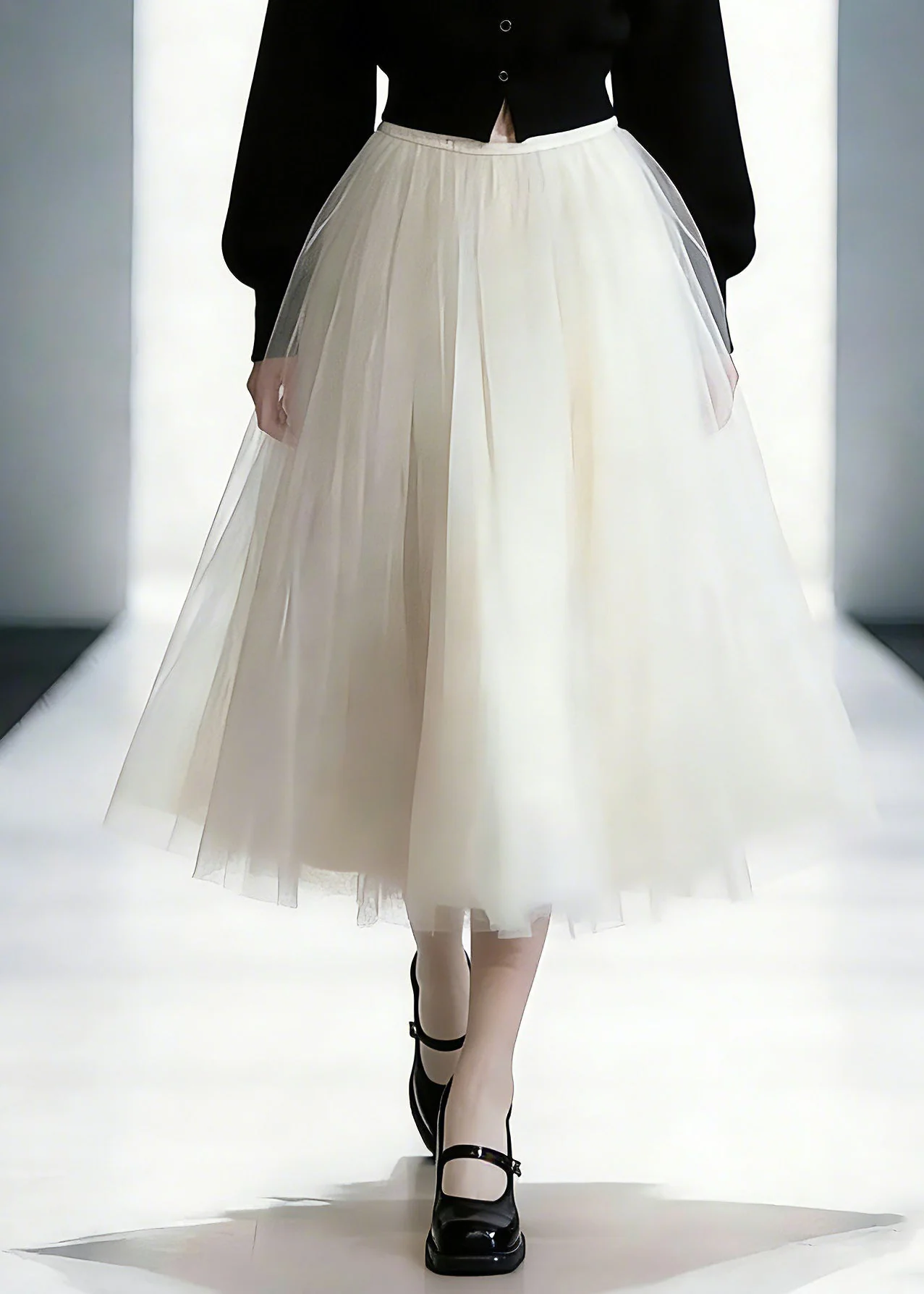 Cute Cotton Knit Cardigans And Tulle Maxi Skirts Two Piece Set Spring - Image 4