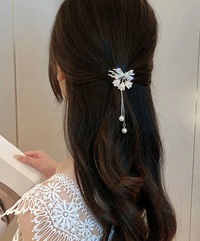 Cute Gold Alloy Zircon Pearl Lily Of The Valley Tassel Hairpin - Image 3
