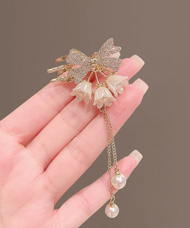Cute Gold Alloy Zircon Pearl Lily Of The Valley Tassel Hairpin - Image 4
