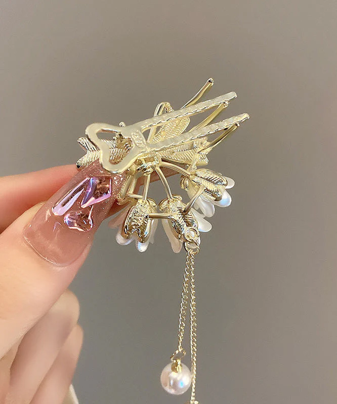 Cute Gold Alloy Zircon Pearl Lily Of The Valley Tassel Hairpin - Image 5