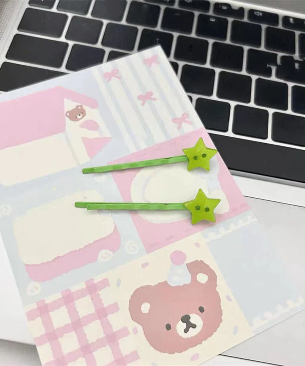 Cute Green Acrylic Star A Pair Hairpin - Image 3