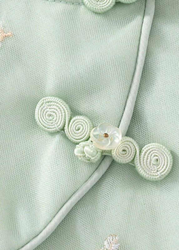 Cute Green Embroideried Button Girls Long Dresses Summer - Image 5