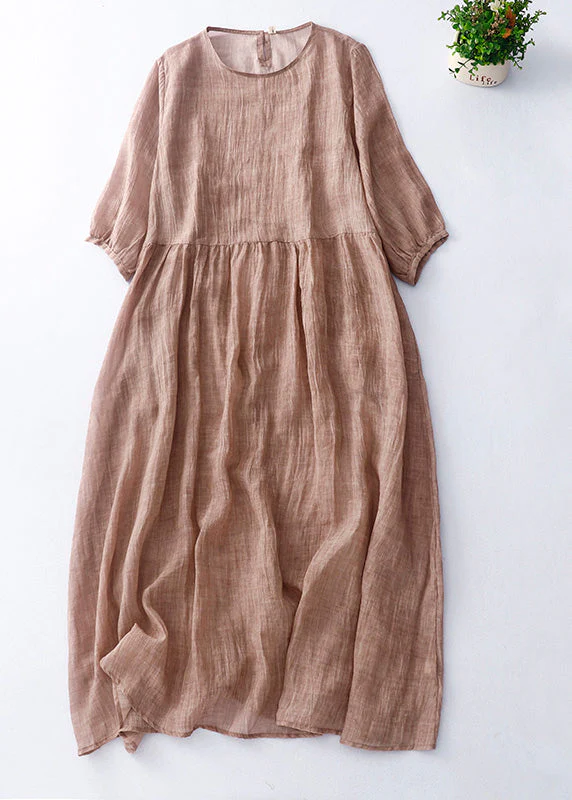 Cute Green O-Neck Patchwork Solid Linen Maxi Dress Short Sleeve - Image 2