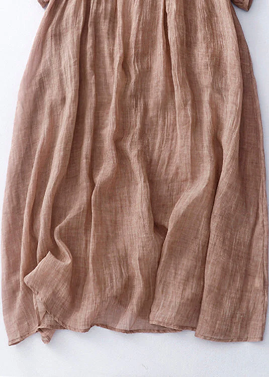 Cute Green O-Neck Patchwork Solid Linen Maxi Dress Short Sleeve - Image 5