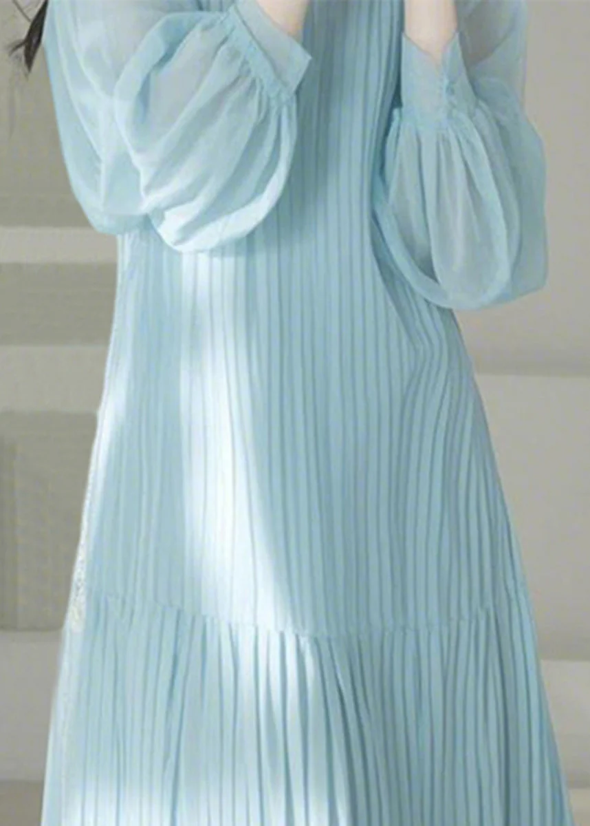 Cute Light Blue O-Neck Cinched Maxi Dresses Spring - Image 4