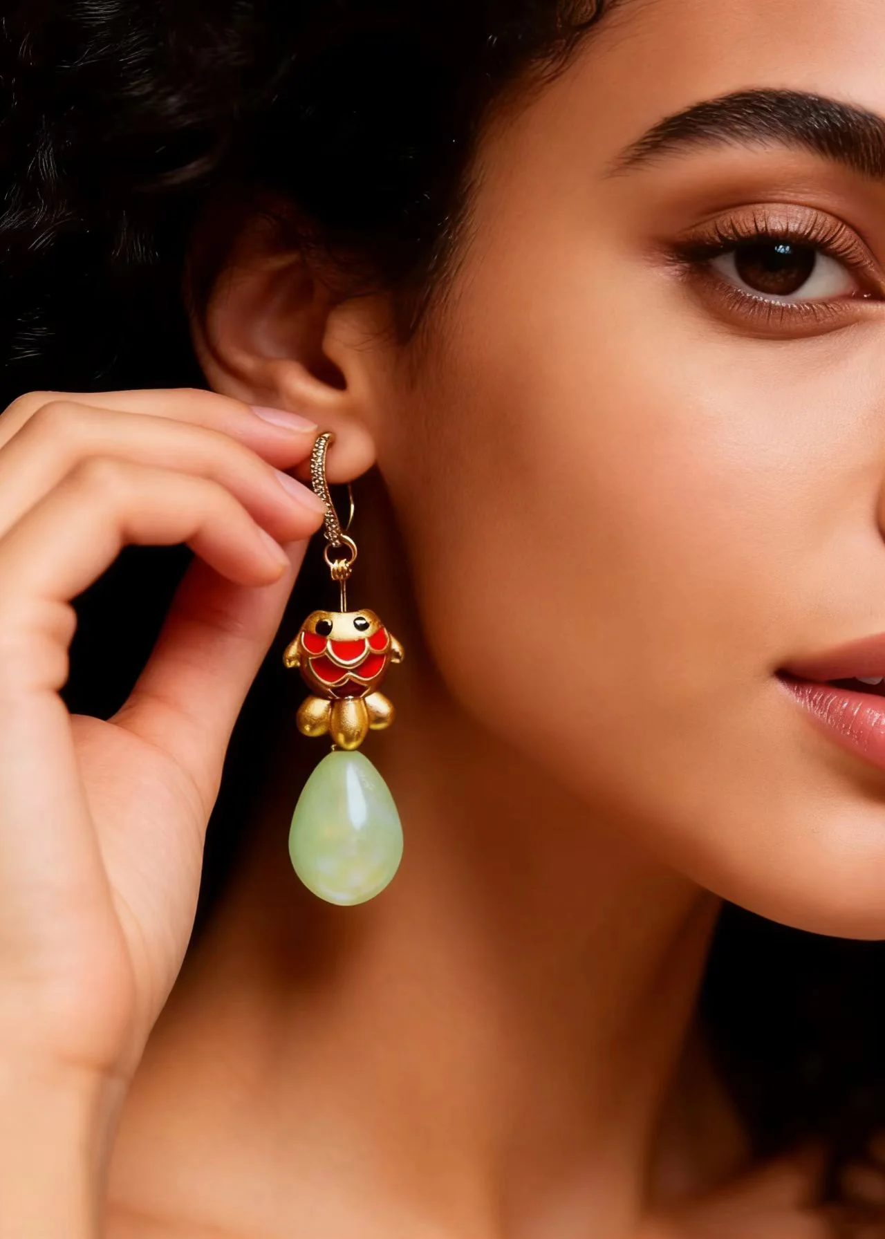 Cute Light Yellow Water Droplet Goldfish Gilding Drop Earrings - Image 3