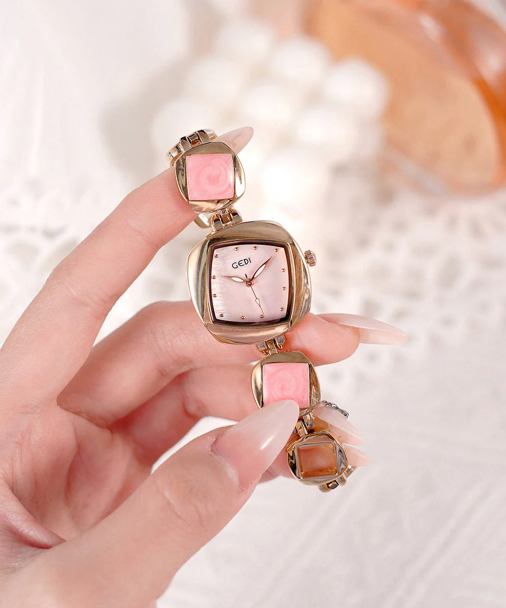 Cute Pink Alloy Asymmetrical Diamond Fritillary Bulb Waterproof Watches - Image 3