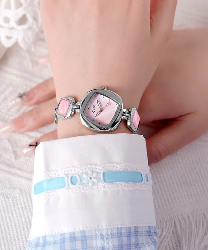 Cute Pink Alloy Asymmetrical Diamond Fritillary Bulb Waterproof Watches - Image 5