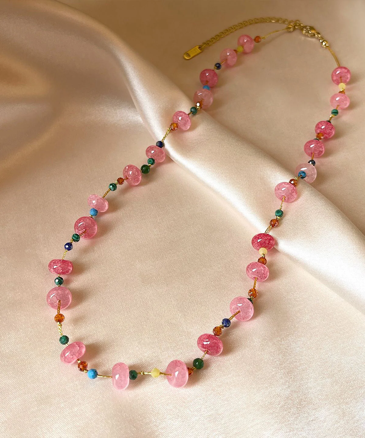 Cute Pink Alloy Crystal Beadin Gratuated Bead Necklace - Image 5