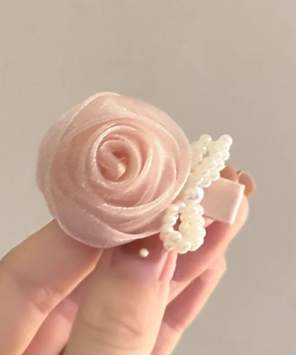 Cute Pink Alloy Tulle Rose A Pair Hairpin - Image 3
