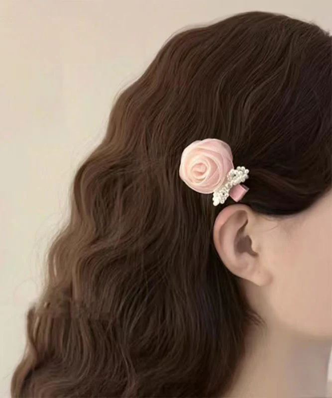 Cute Pink Alloy Tulle Rose A Pair Hairpin - Image 5
