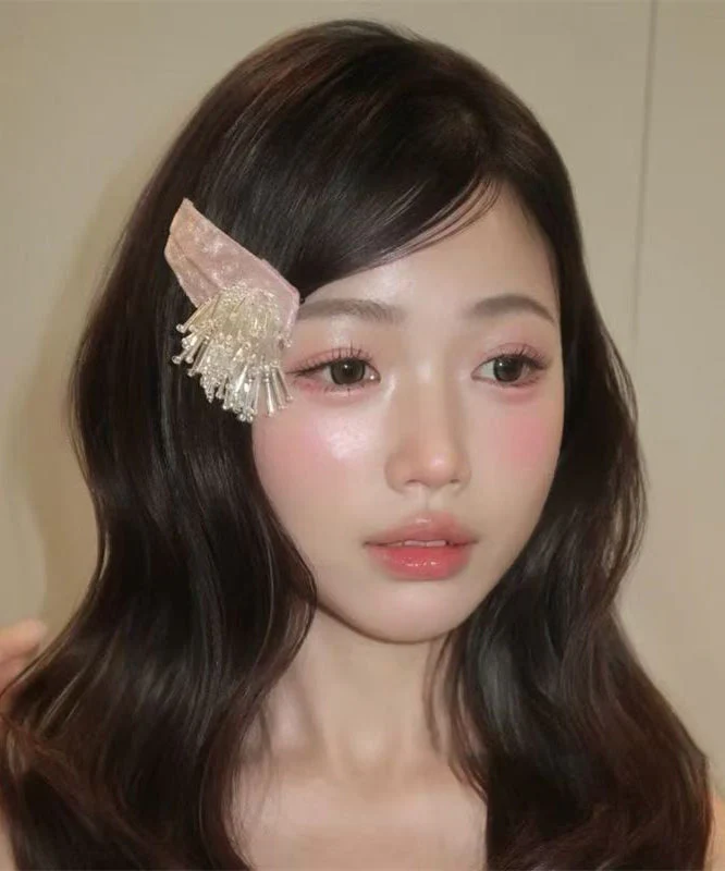 Cute Pink Cloth Alloy Beading Fireworks Single Hairpin - Image 3