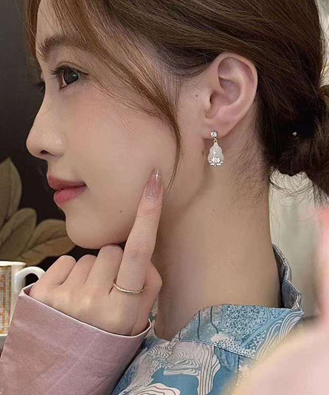 Cute Pink Copper Overgild Zircon Lotus Drop Earrings - Image 3
