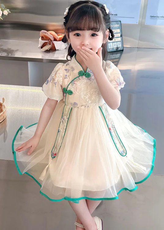 Cute Pink Embroideried Chinese Button Patchwork Tulle Baby Girls Dresses Summer - Image 4