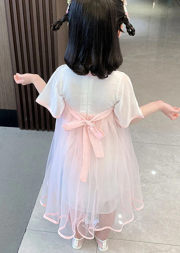 Cute Pink Embroideried Wrinkled Patchwork Tulle Baby Girls Dress Summer - Image 5