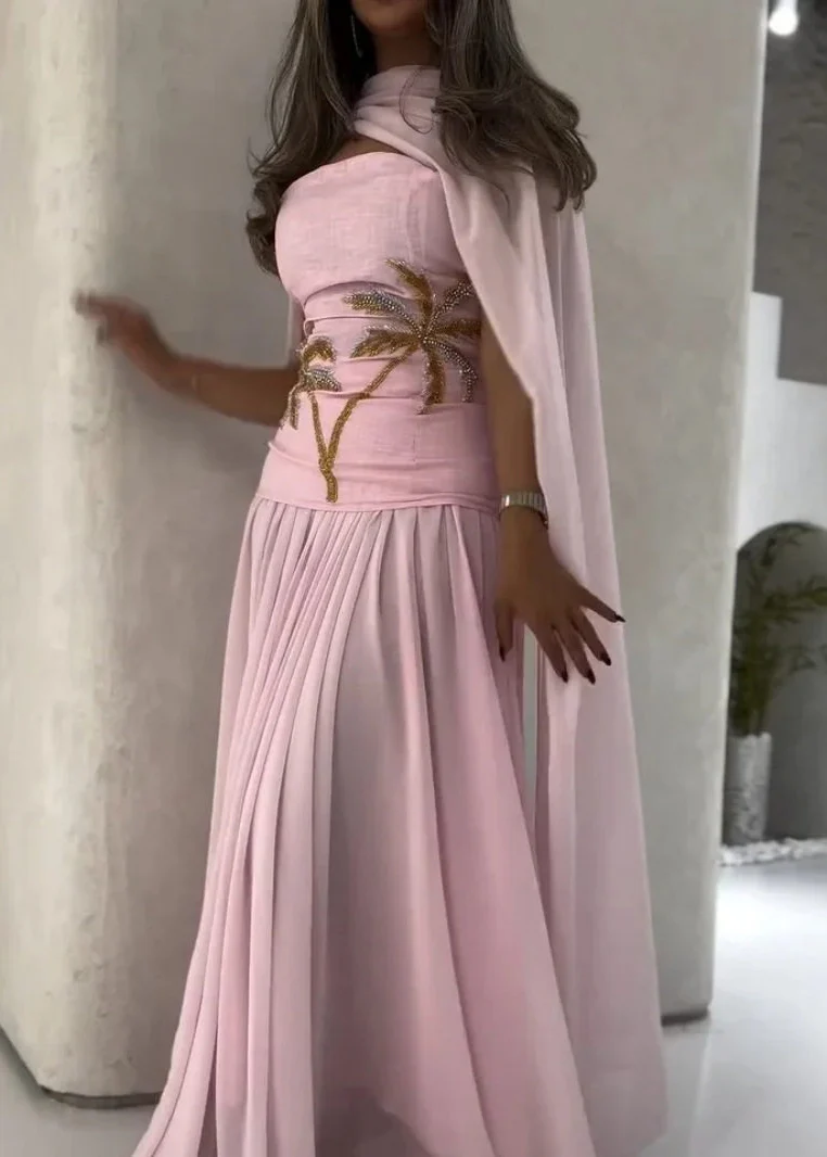 Cute Pink Nail Bead Shawl Long Dress Batwin Sleeve - Image 3