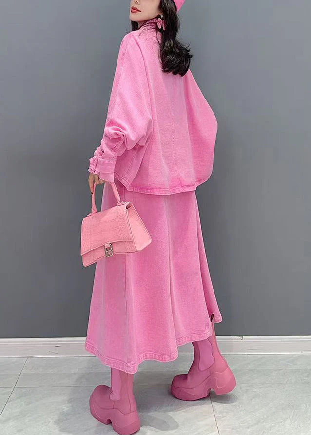 Cute Pink Peter Pan Collar Coats And Long Dresses Two Pieces Set Puff Sleeve - Image 4