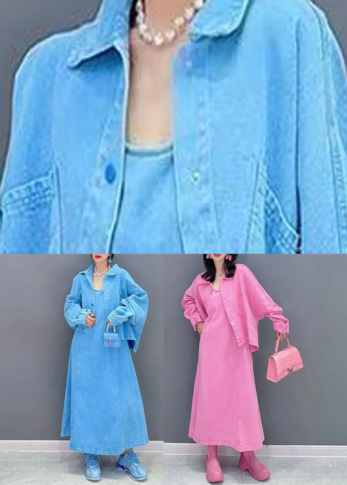 Cute Pink Peter Pan Collar Coats And Long Dresses Two Pieces Set Puff Sleeve - Image 5