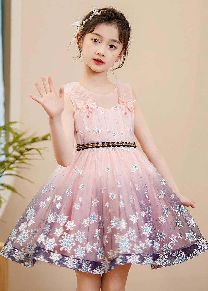 Cute Pink Print Gradient Color Exra Large Hem Tulle Kids Girls Robe Dresses Summer - Image 2