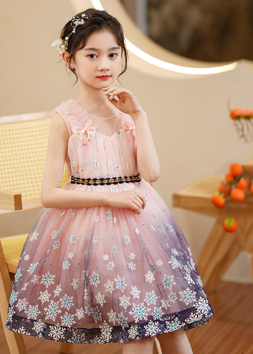 Cute Pink Print Gradient Color Exra Large Hem Tulle Kids Girls Robe Dresses Summer - Image 3