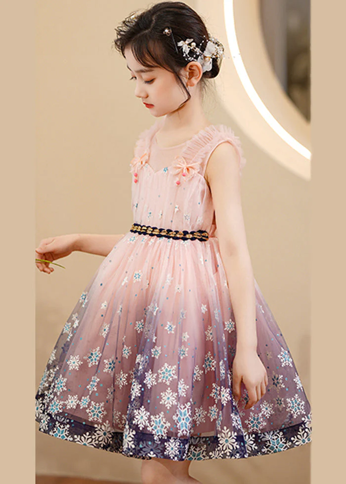 Cute Pink Print Gradient Color Exra Large Hem Tulle Kids Girls Robe Dresses Summer - Image 5