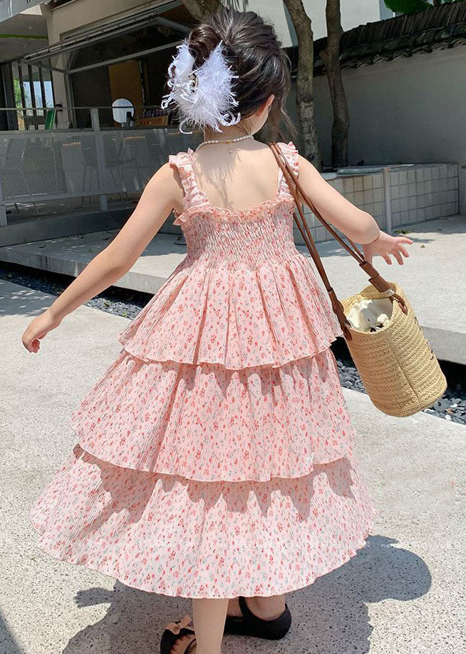 Cute Pink Ruffled Layered Patchwork Chiffon Kids Girls Dress Summer - Image 2