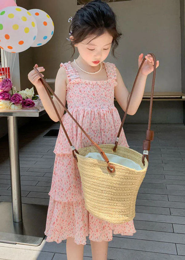 Cute Pink Ruffled Layered Patchwork Chiffon Kids Girls Dress Summer - Image 4