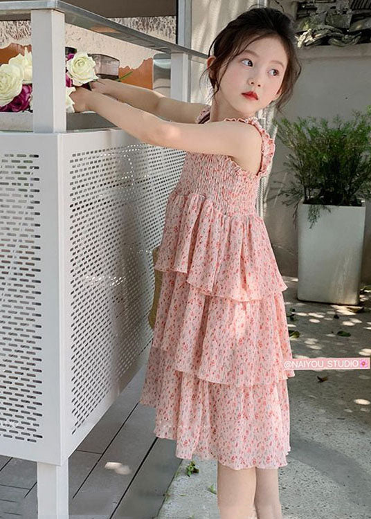 Cute Pink Ruffled Layered Patchwork Chiffon Kids Girls Dress Summer - Image 5
