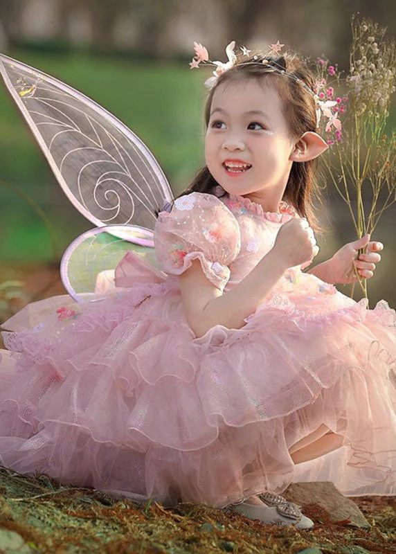 Cute Pink Ruffled Layered Patchwork Tulle Kids Girls Dress Summer - Image 2
